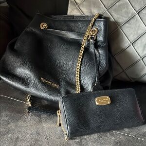 Michael Kors Black and Gold Shoulder Bag with Chain Strap